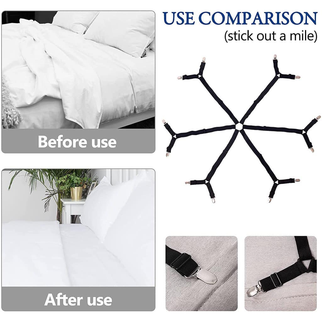 Bed Sheet Clips Adjustable Sheet Straps Suspenders Gripper Fastener 6