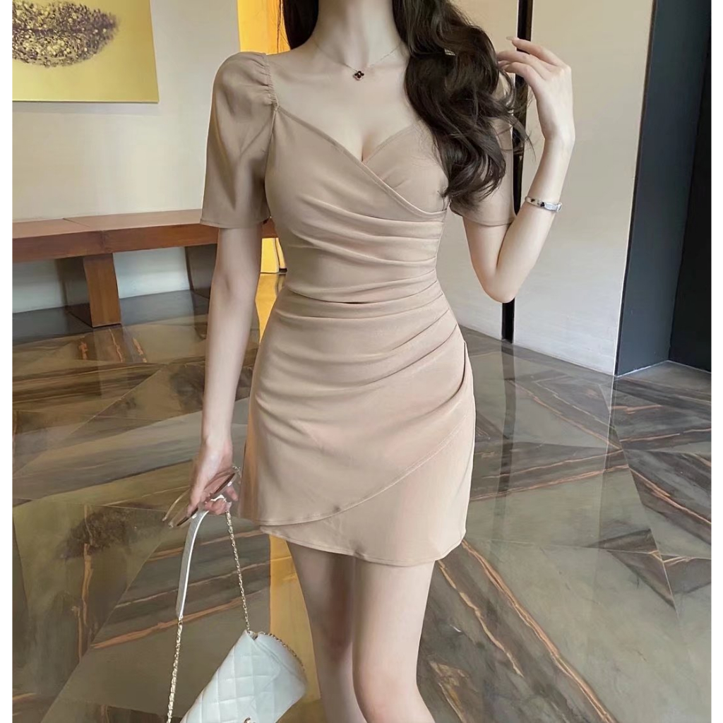 summer Korean dress beige dress for woman dress for graduation dress semi formal dress elegant dress Shopee Philippines