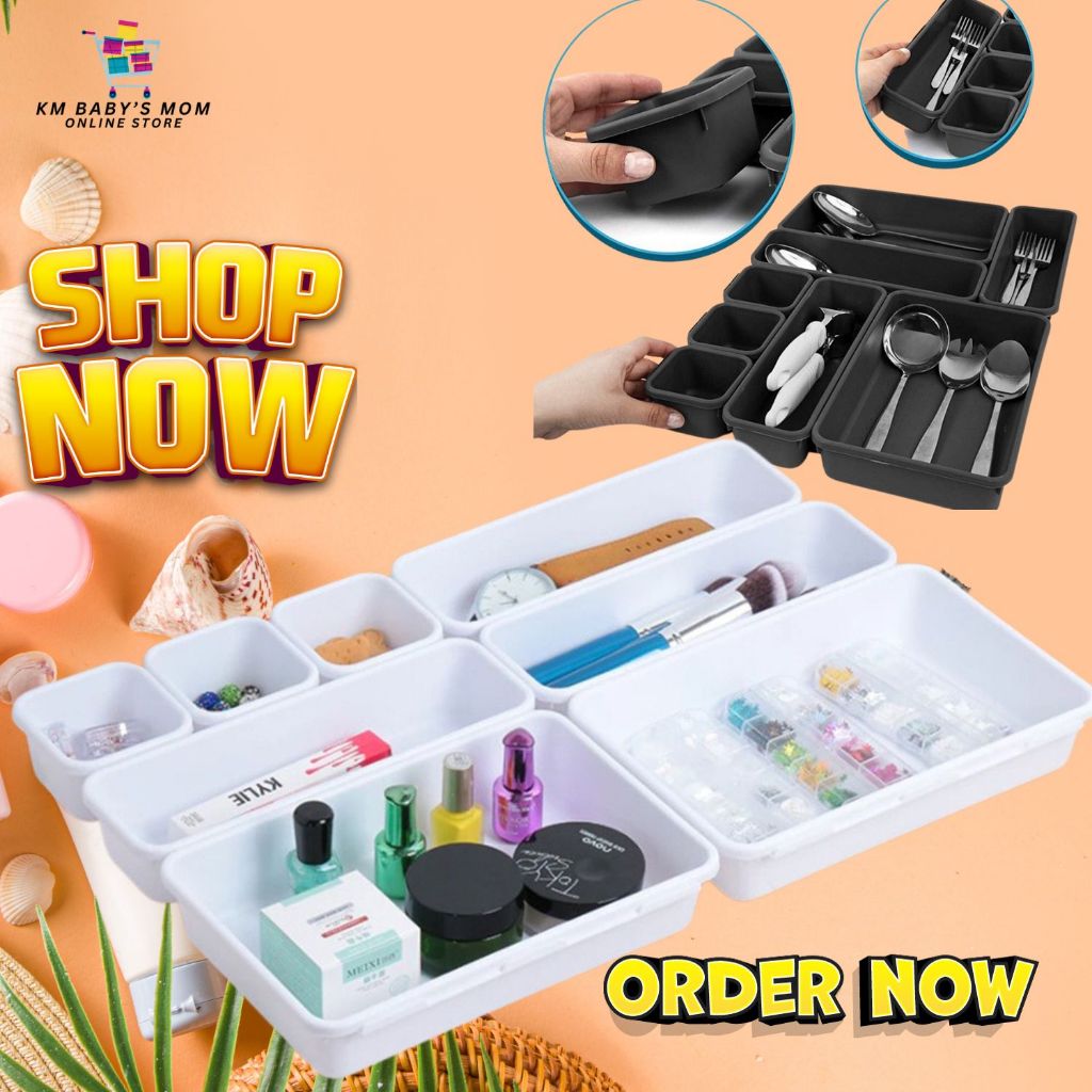 KMbmos 8Pcs Interlocking Desk Drawer Organizer Tray Dividers Shallow