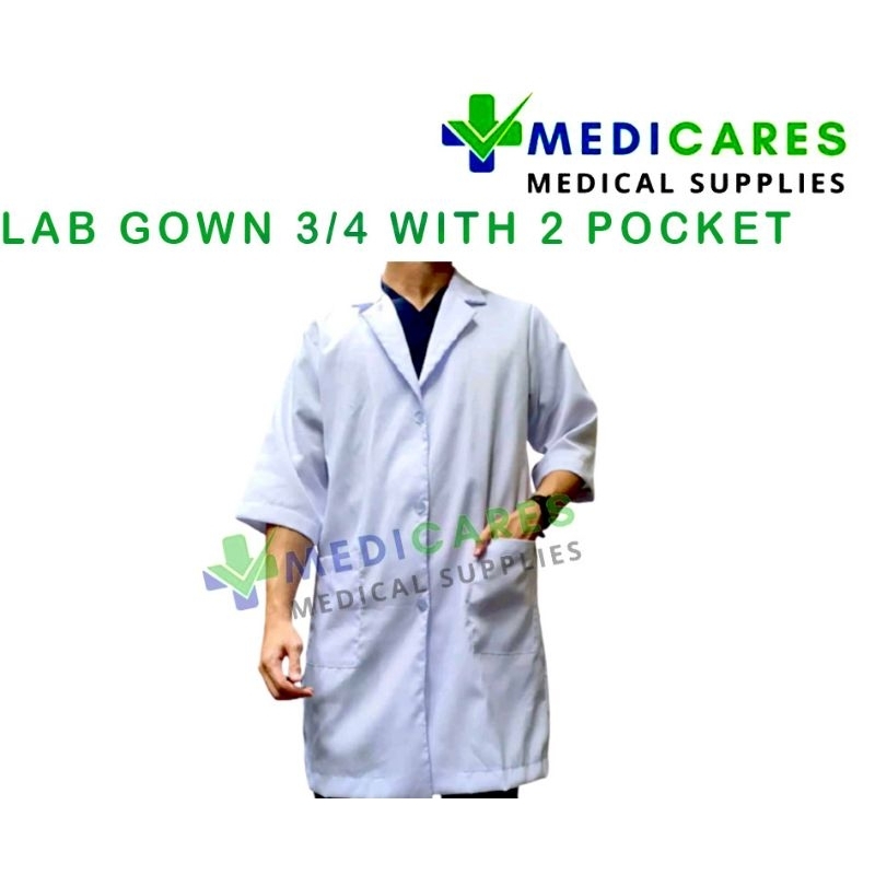 LABORATORY GOWN / LAB GOWN 3/4 SLEEVES (Small) Medium,Large,XL