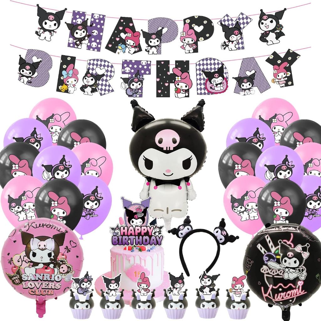 SANRIO Kuromi Character Birthday Decoration set Balloons Balloon Party ...