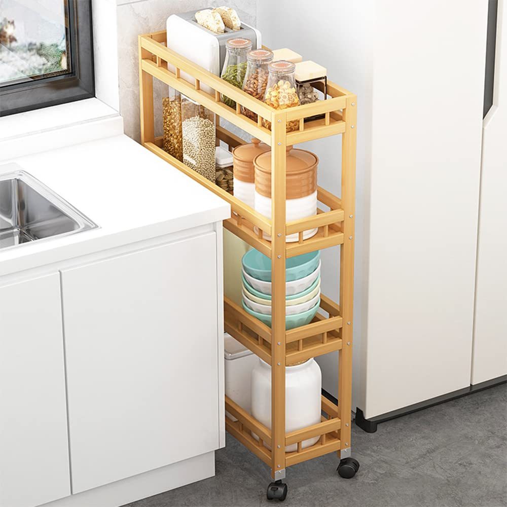 Kitchen Rack with Wheels Bamboo Kitchenware Organizer Rack Moving ...