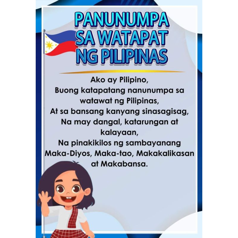 Lupang Hinirang Panatang Makabayan Ako Ay Pilipino Laminated Chart A