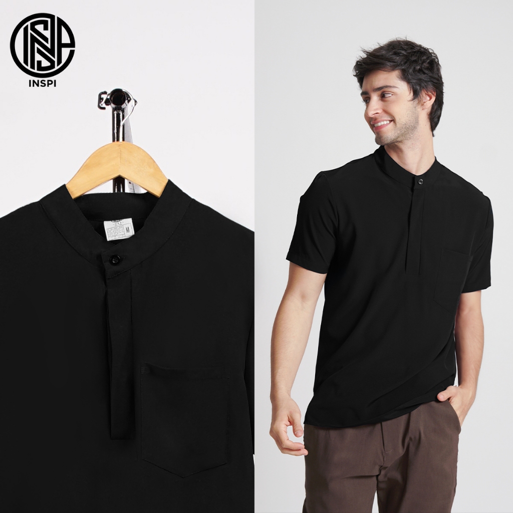 INSPI Chino Henley Polo with Pocket and Buttons for Men Casual Plain