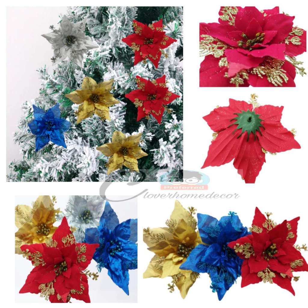 Christmas Flower Poinsettia,Christmas Tree Decoration w/ Free Sticks