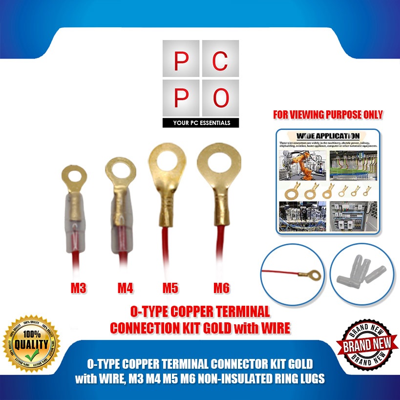 PC PO O-TYPE COPPER TERMINAL CONNECTOR KIT GOLD with WIRE, M3 M4 M5 M6 ...