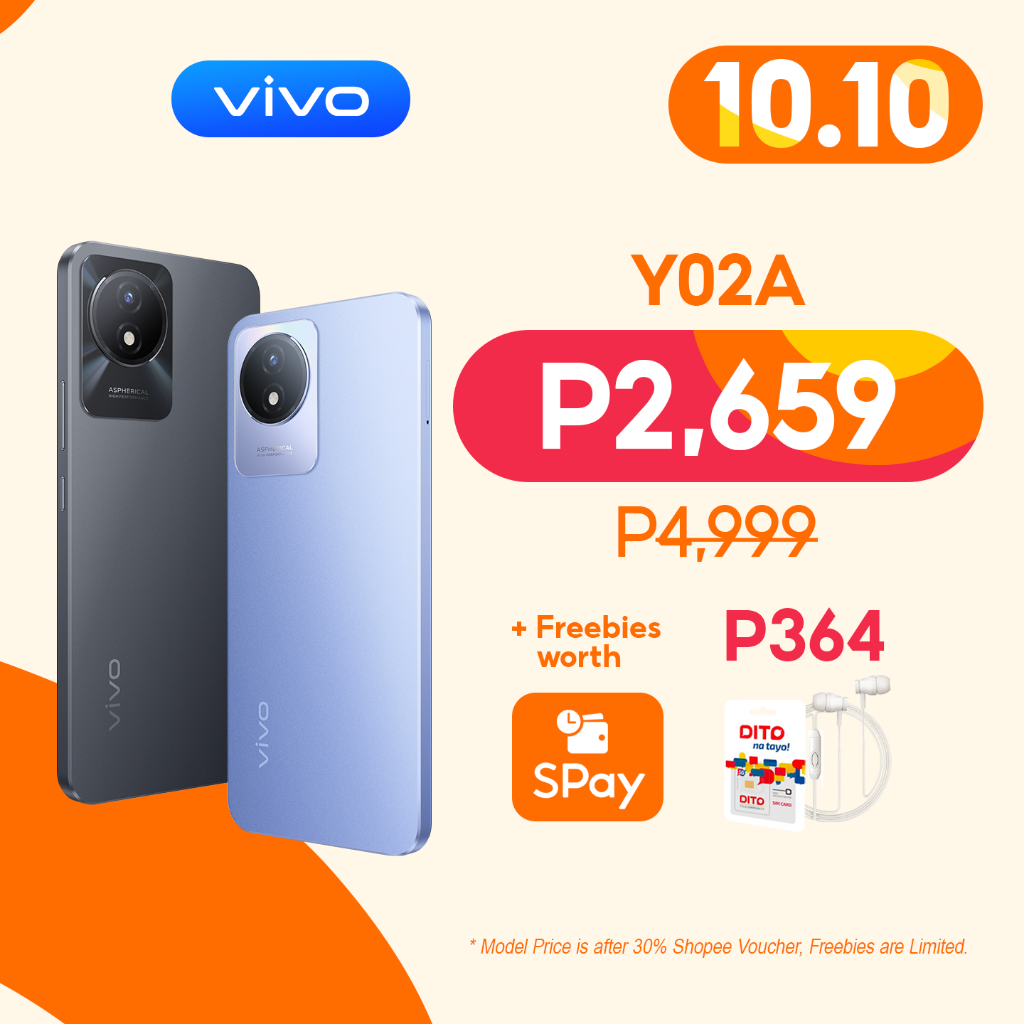 Vivo Y02A Cellphone 5000MAh Battery 10W FastCharging Smartphone