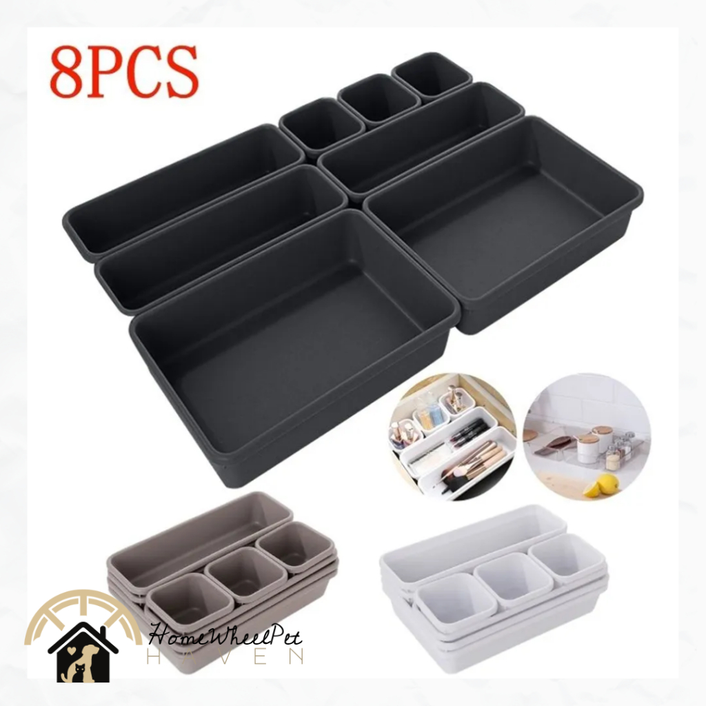 HWP 8Pcs Interlocking Desk Drawer Organizer Tray Dividers Shallow