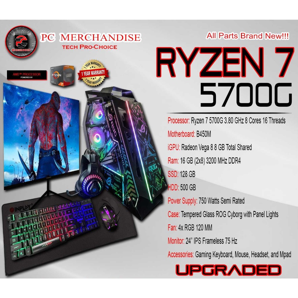 RYZEN 7 5700G GAMING SET [B450M] [16GB DDR4 RAM] [256GB SSD] [1TB HDD ...
