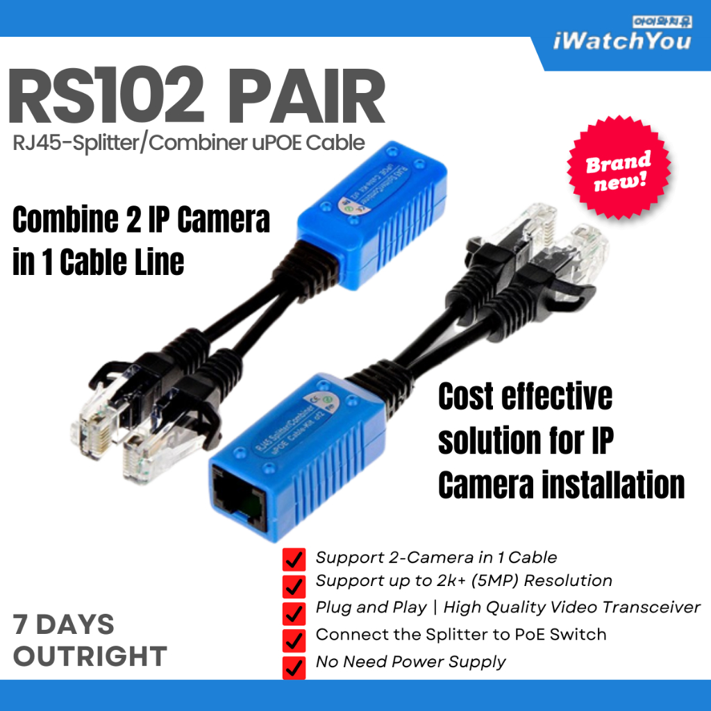 RJ45 Splitter Combiner uPOE Cable(PAIR) 2 POE Carriers 10/100 mbps