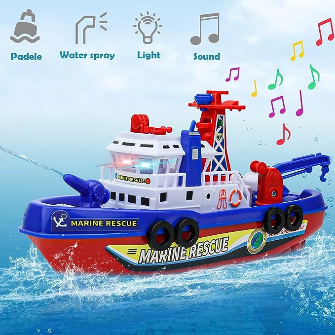 Music Light Boat Toy Electric Marine Rescue Fire Fighting Boat High