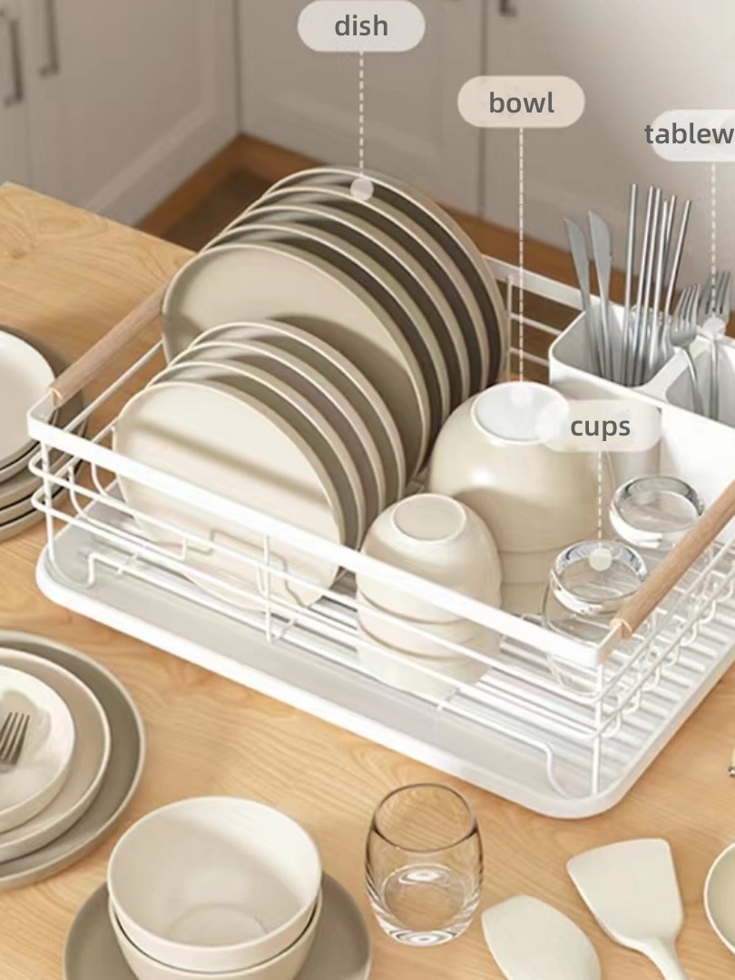 LAYER DISH DRAINER WITH DRIP TRAY WOODEN HANDLES WJ2101 Shopee