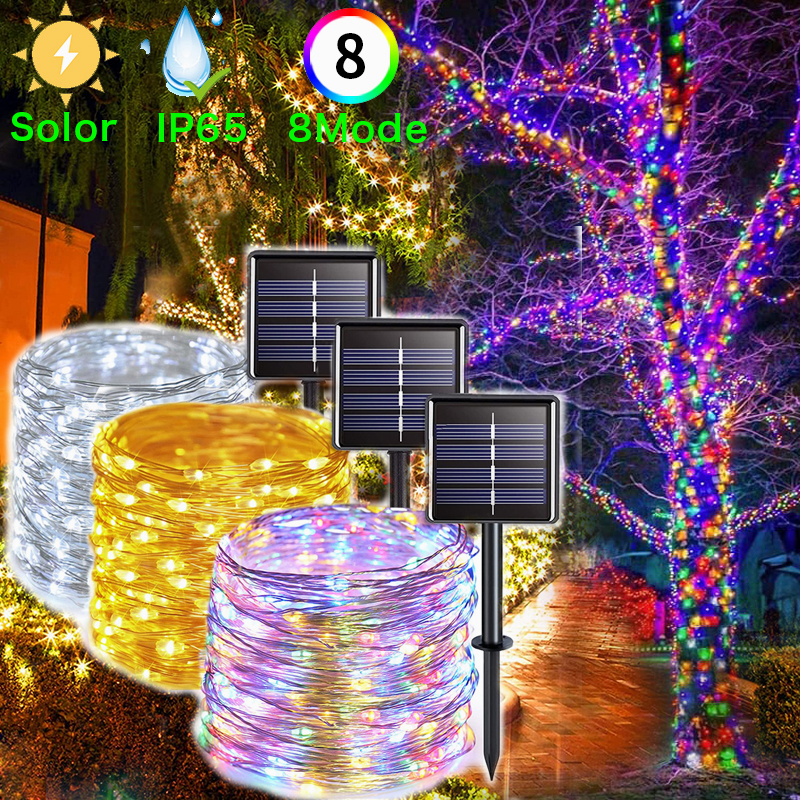 10M 100LED Solar Christmas Lights Outdoor Waterproof Fairy String