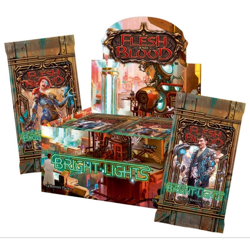 bright lights booster box Flesh & Blood TCG with the first ever equipment that start thegame in your deck (EVO) Bright Lights Booster Box