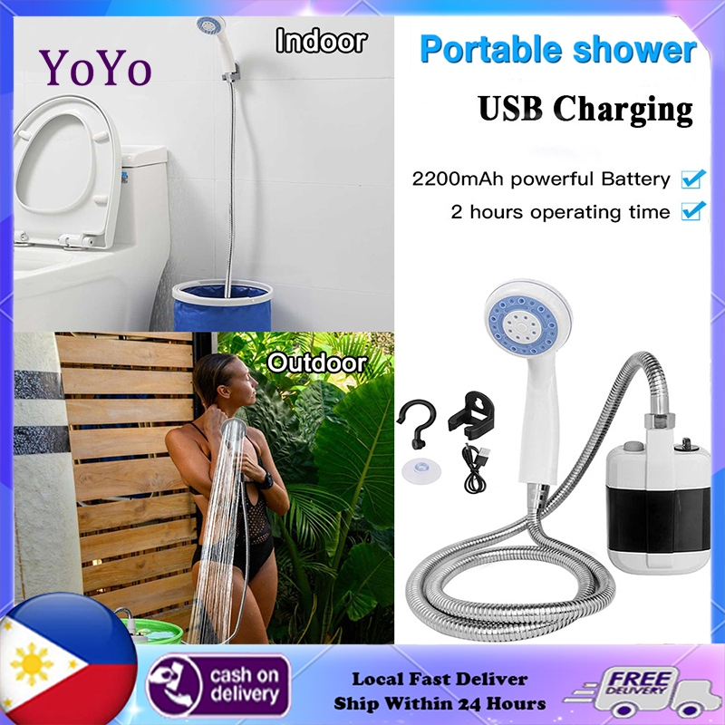 Shower Head With Hose Set Portable Outdoor Camping Shower USB