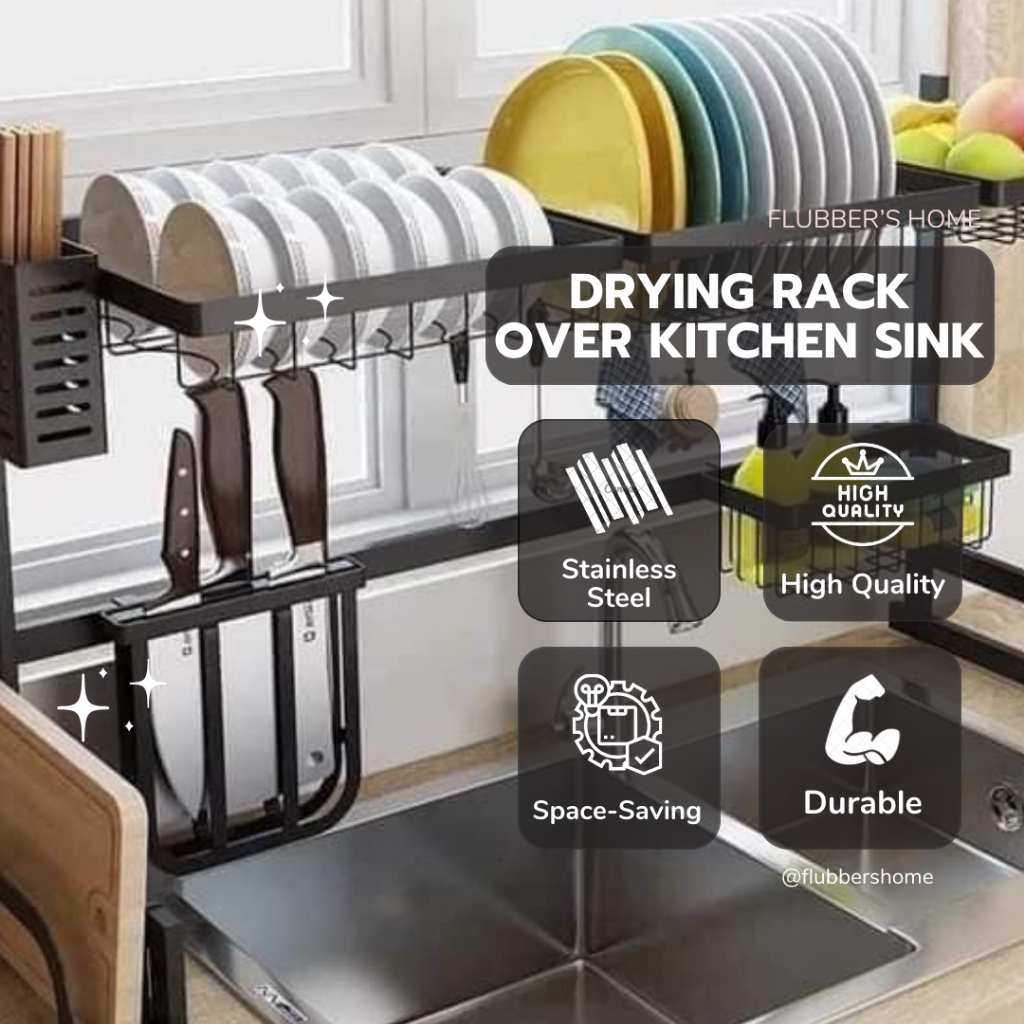 High Quality Dish Drying Rack Over Kitchen Sink Drainer Stainless Steel Shelf 85 CM COD Shopee