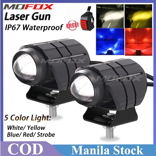 MOFOX 2Pcs FJ1 Laser Gun Motorcycle Light LED Strobe Light Red Blue Fog