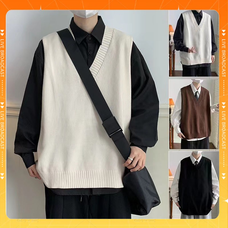 4 Colors V-Neck Sweater Tank Top M-2XL Men's and Women's Spring Street Wear  Knitting Hong Kong