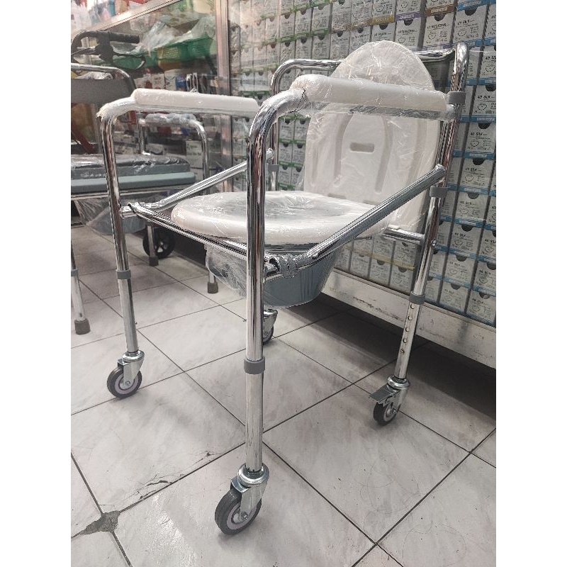 Commode Chair with Wheels Chrome Plated Plastic Arm Pad - Sure-Guard ...