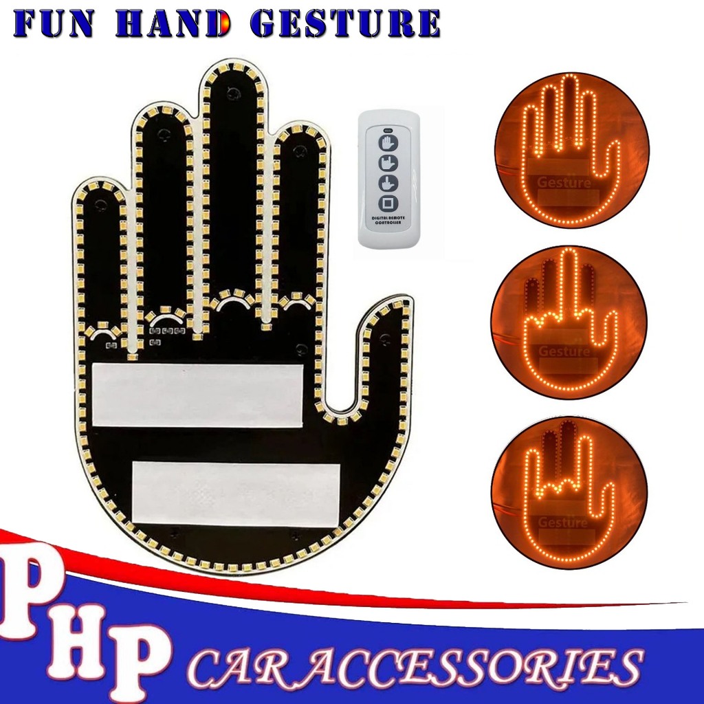 Funny Car Finger Light with Remote Road Rage Signs Middle Gesture Hand ...