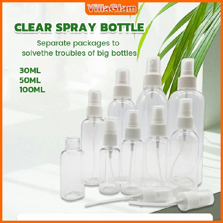 VG Transparent Plastic Spray Bottle 30/50/100ML clear Cosmetics Alcohol ...