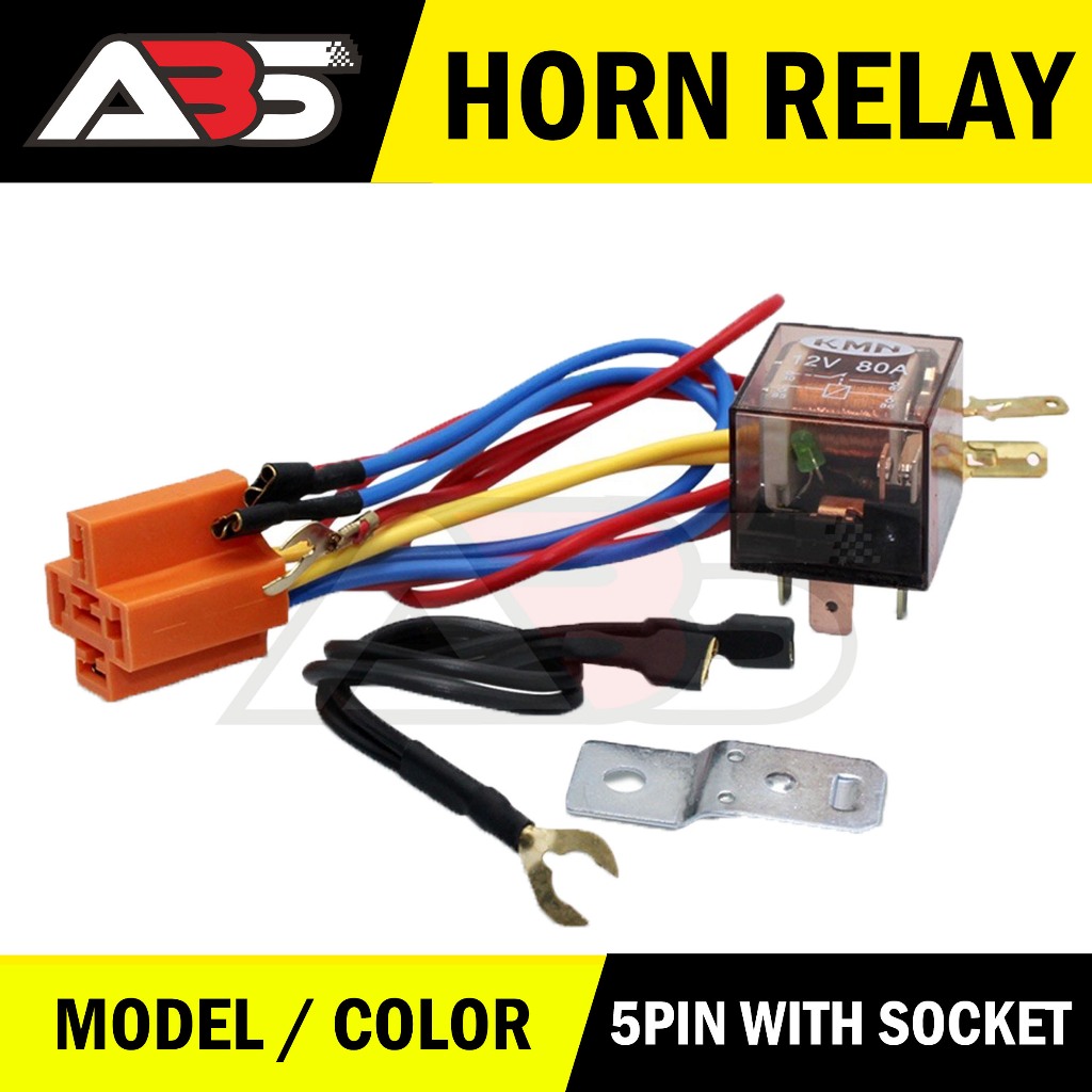 KMN HORN RELAY UNIVERSAL 4PIN / 5PIN WITH SOCKET ( 2V 80A ) Shopee