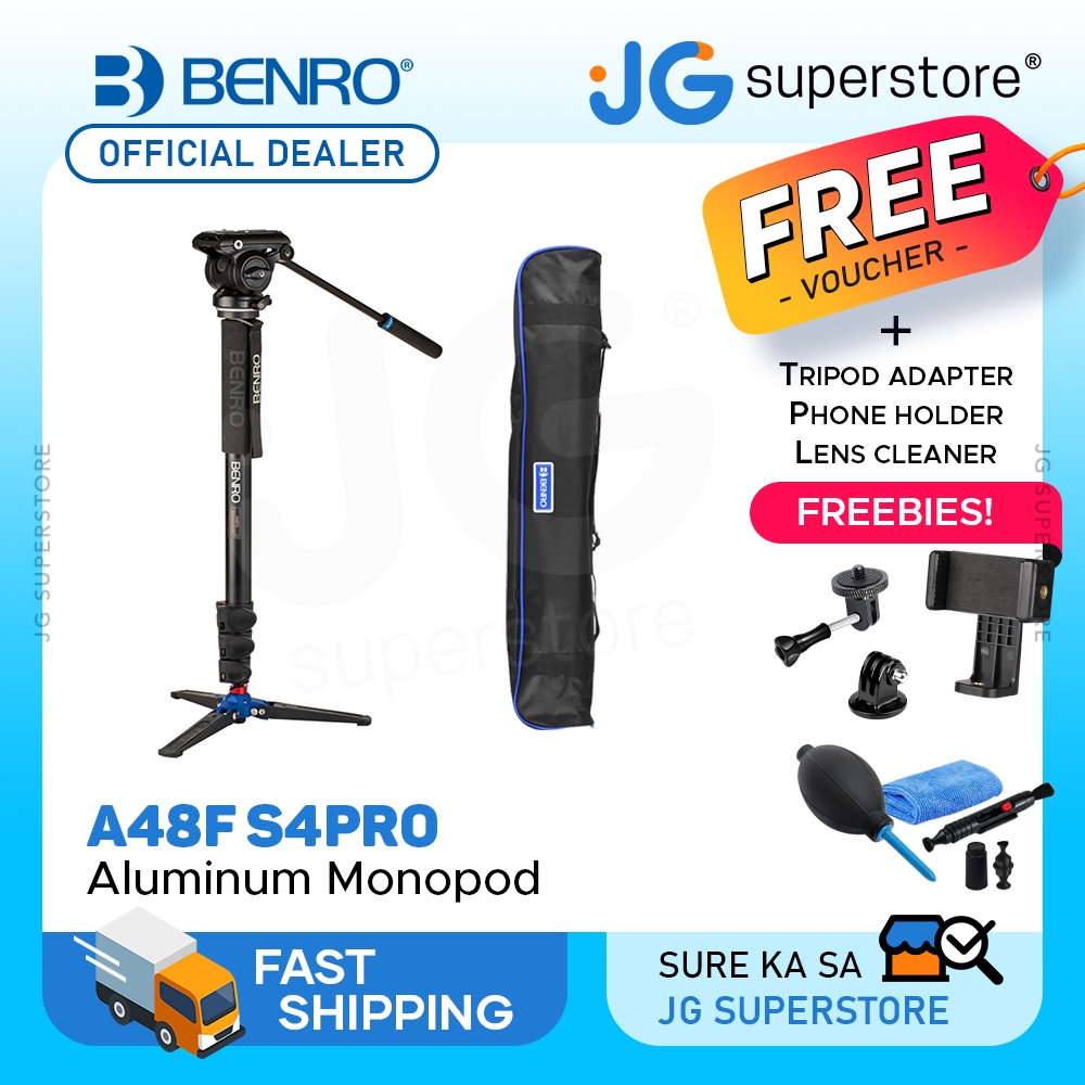 Benro A48F Travel Flip Lock Monopod and S4PRO Fluid Video Head with 4Kg