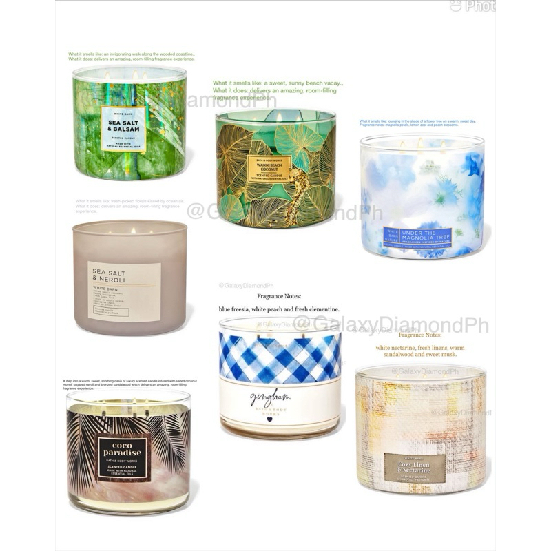 Bath and Body 3 wick candles gingham laundry day waikiki beach cozy