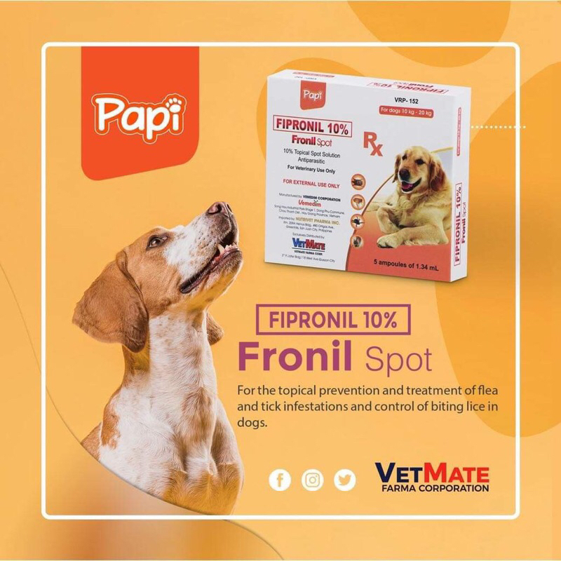 FRONIL SPOT ON (Fipronil 10) for ticks and fleas 2 10 kg (0.67 ml