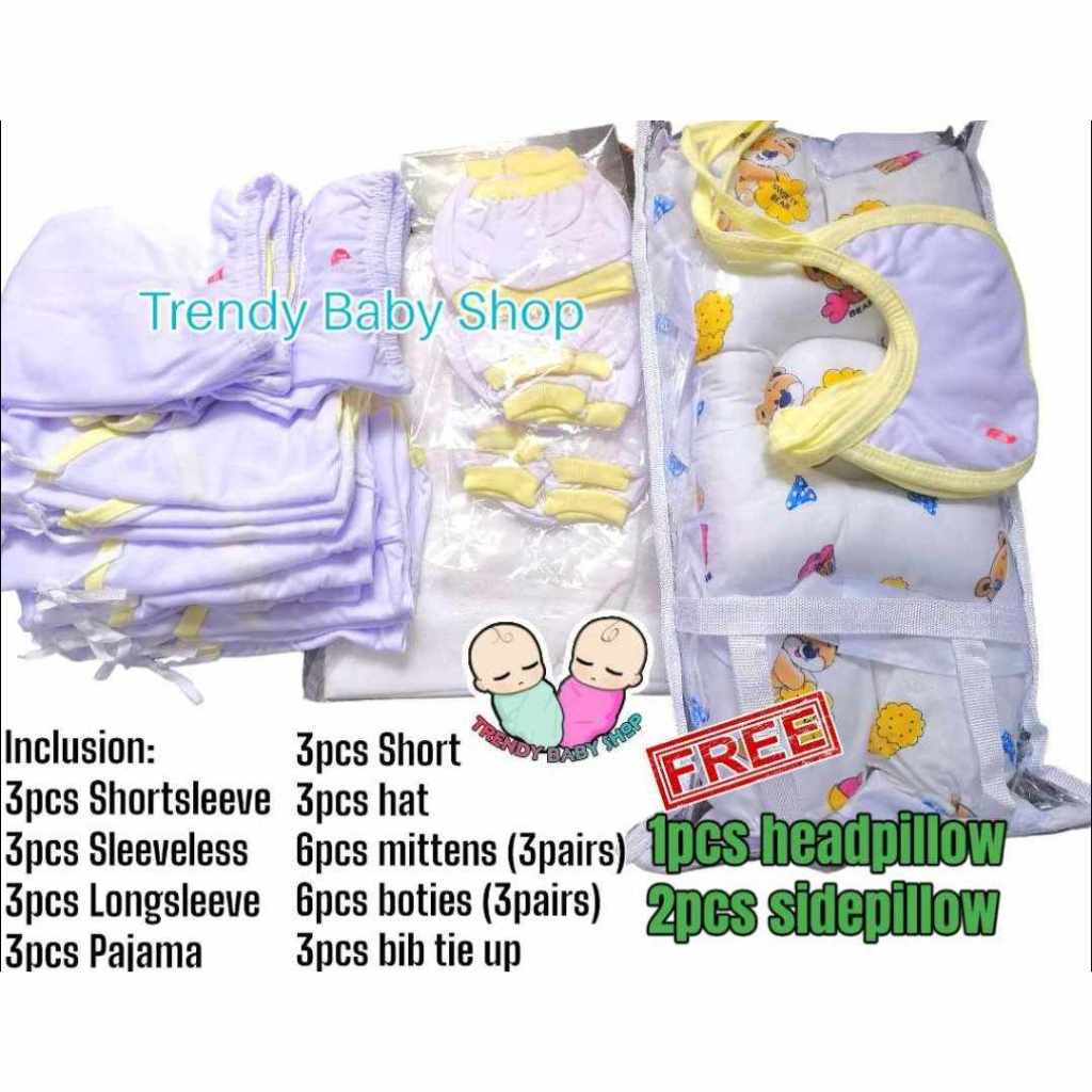 37PCS UNISEX ALL COTTON NEWBORN CLOTHES WITH PILLOW SET