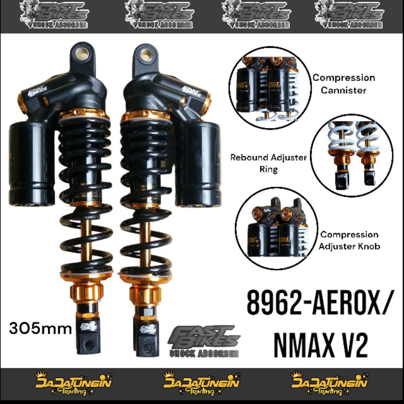 FAST BIKES 8962AEROX/NMAX V2 Dual Shock Absorbers w/ Cannister 305mm (Thailand) Shopee