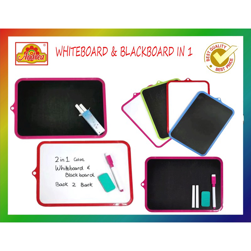 Whiteboard & Blackboard in 1 with wmarker and eraser Andrea Shopee