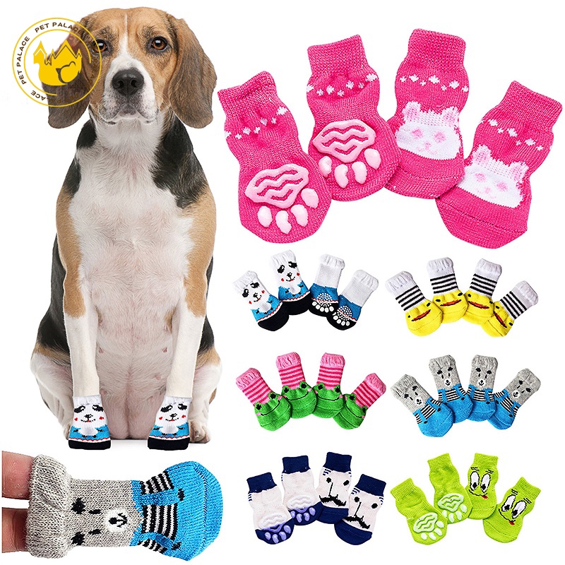 4Pcs Dog Socks Pet Socks Puppy Cat Socks Soft Breathable Anti-Slip