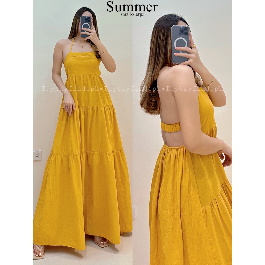 SUMMER GARTERIZED BACKLESS LAYARED LONG DRESS | taytayfindsph | Shopee ...