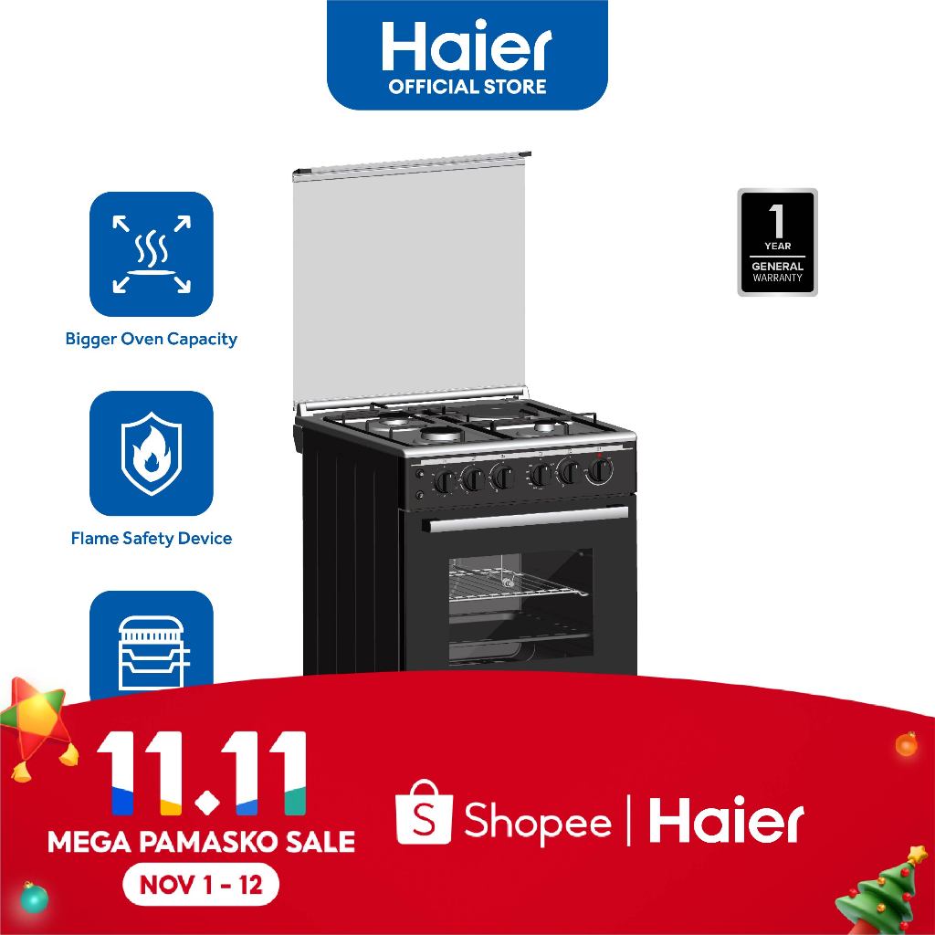 Haier HFS603G1E86GOBS 60cm 3 Gas Burners & 1 Electric Plate with 80L