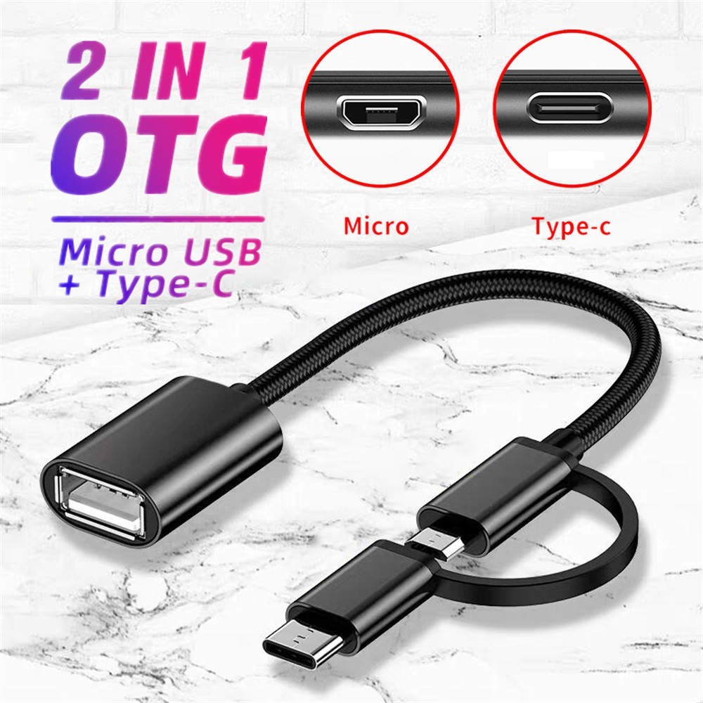 2 in 1 USB OTG Cable Adapter to Micro USB+Type-C Connector USB ...