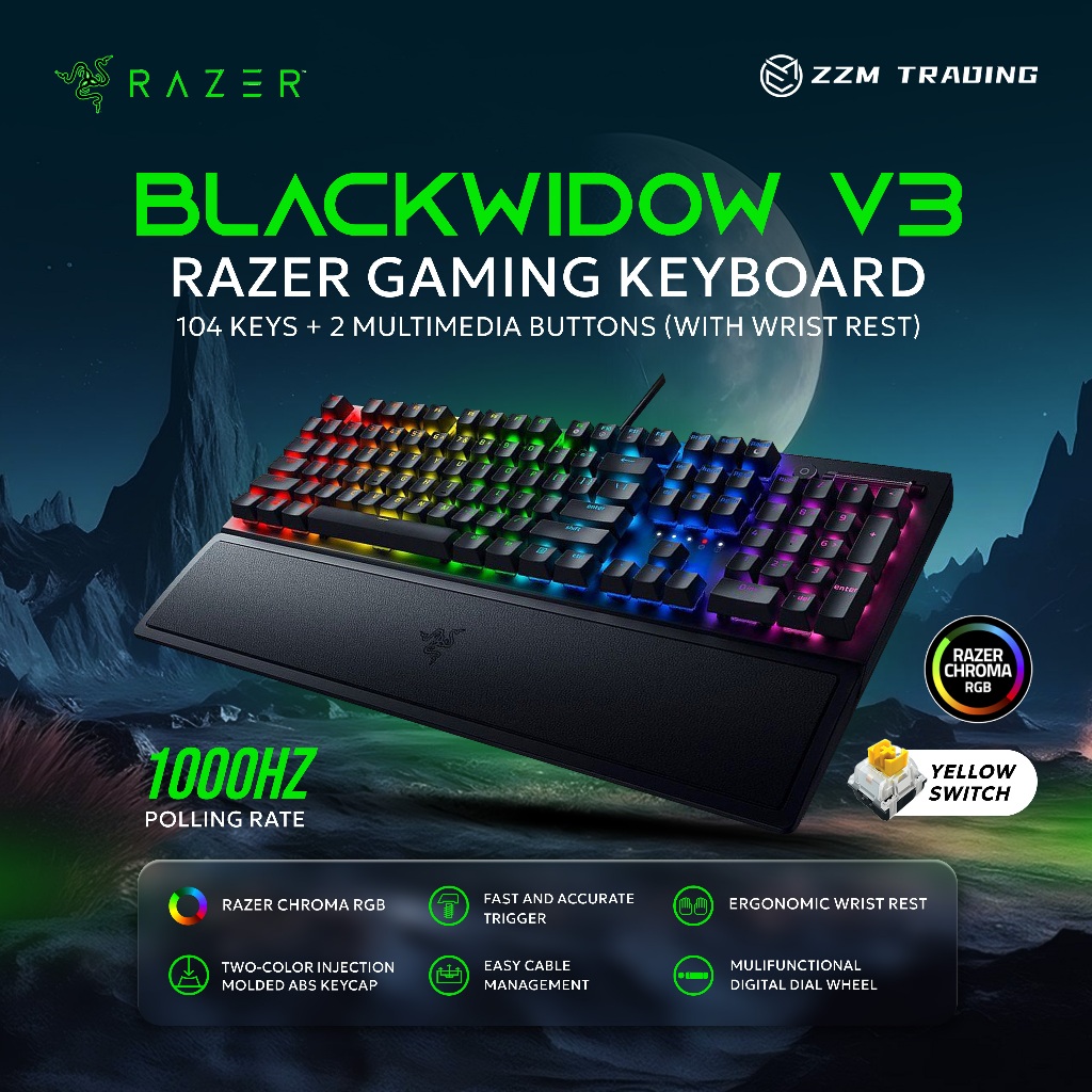 Razer Blackwidow V3 Wired Mechanical Gaming Keyboard for PC, Chroma RGB,  Wrist Rest, Quartz 