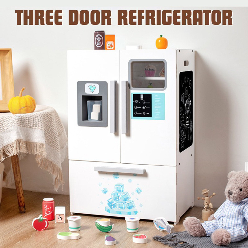 Wooden Three Door Refrigerator/Pretend Play Woode Refrigerator Shopee