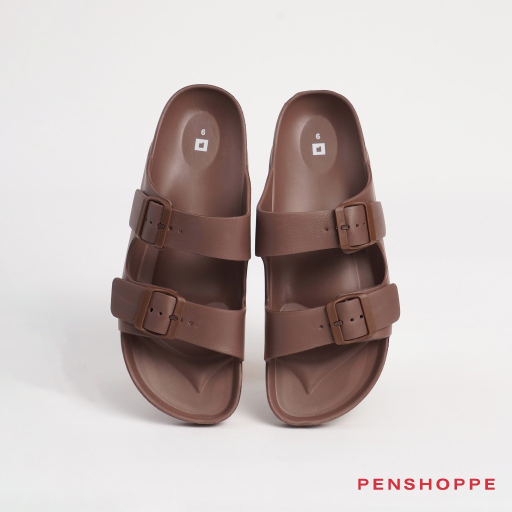 Penshoppe Two Band Slides Slippers For Men (Brown) | Shopee Philippines