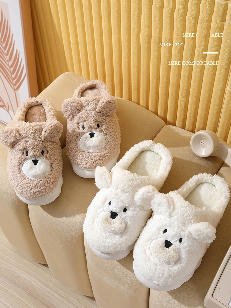Lamb Wool Cute Cartoon Bear Slippers Female Indoor Thick-Soled Home  slippers for women