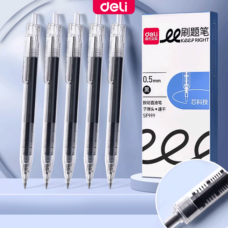 Deli SF999 Press Direct Liquid Gel Pen 0.5mm Bullet Black Pefill ...