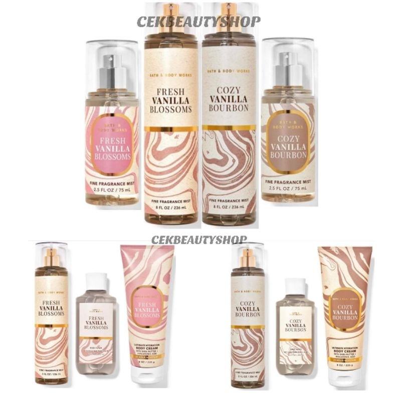 BATHS AND BODY WORKS COZY VANILLA BOURBON/FRESH VANILLA BLOSSOMS BODY