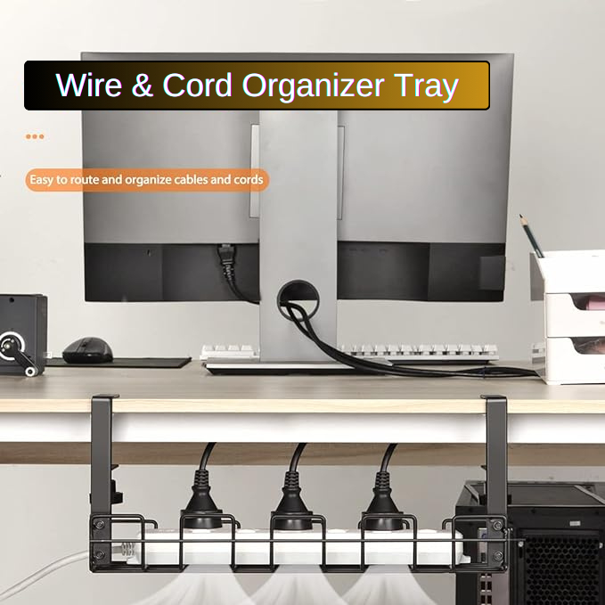 No Drill Holes Under Table Wire Cables Management Screw Clamp Tray Desk ...