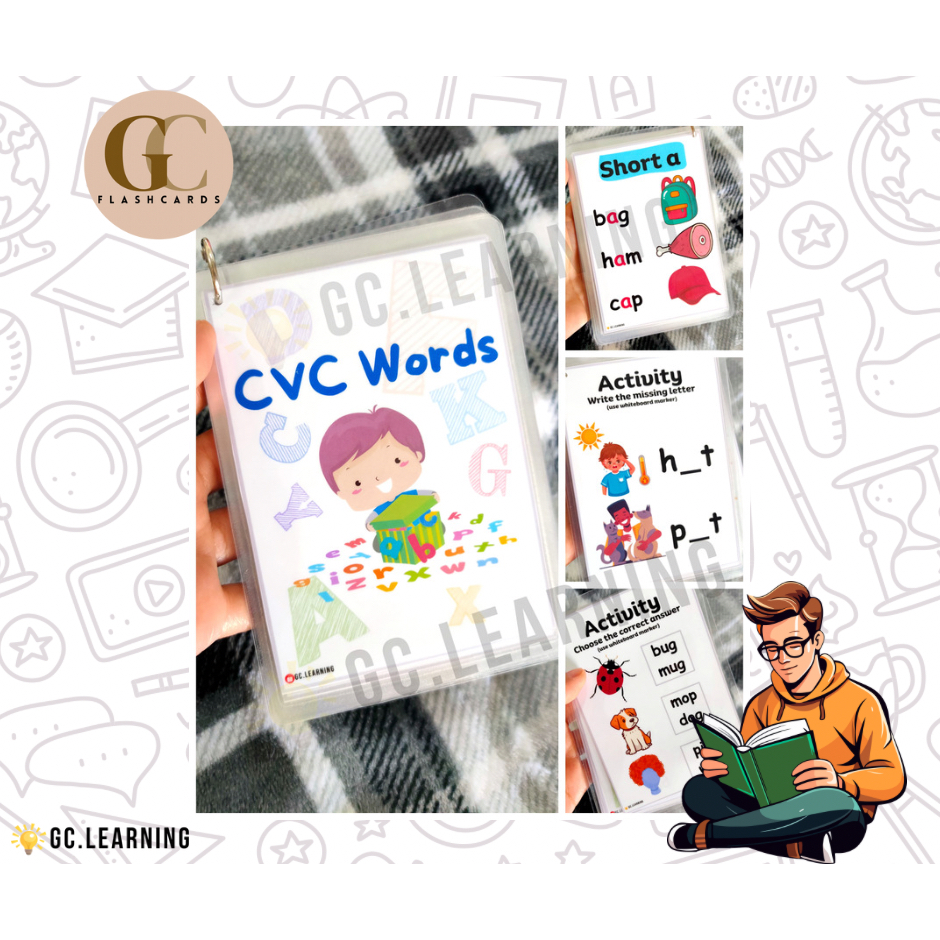 CVC Words Laminated Flashcards And Activity Flashcards W/ Metal Ring ...