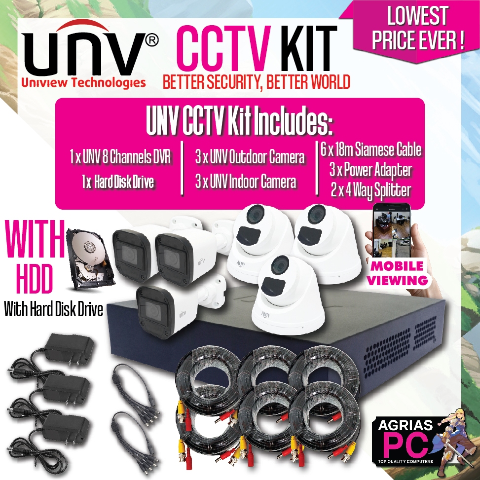 UNV CCTV KIT Complete Set / 6 CAMERAS / BRAND NEW DVR 8 Channel / WITH