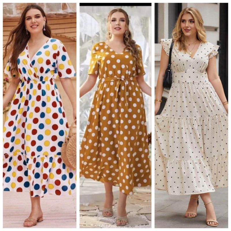 726 / T7171 POLKA DOTS MAXI PLUS SIZE DRESS (FIT TO XL) | Shopee ...