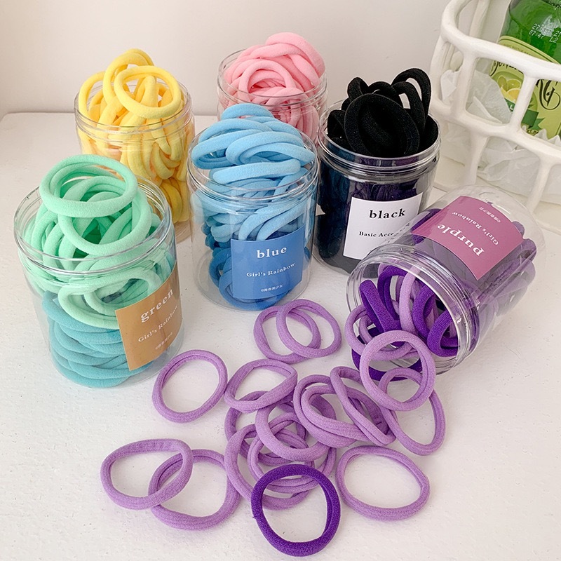 50Pcs Set with Box Candy Colored Thick Elastic Hair Ties Ponytail Hair ...