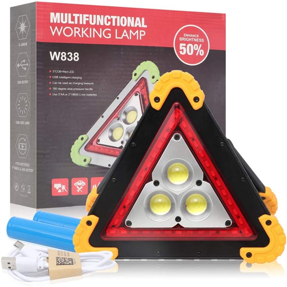 LED Car Warning Light, Rechargeable COB Triangle Flashlight with ...