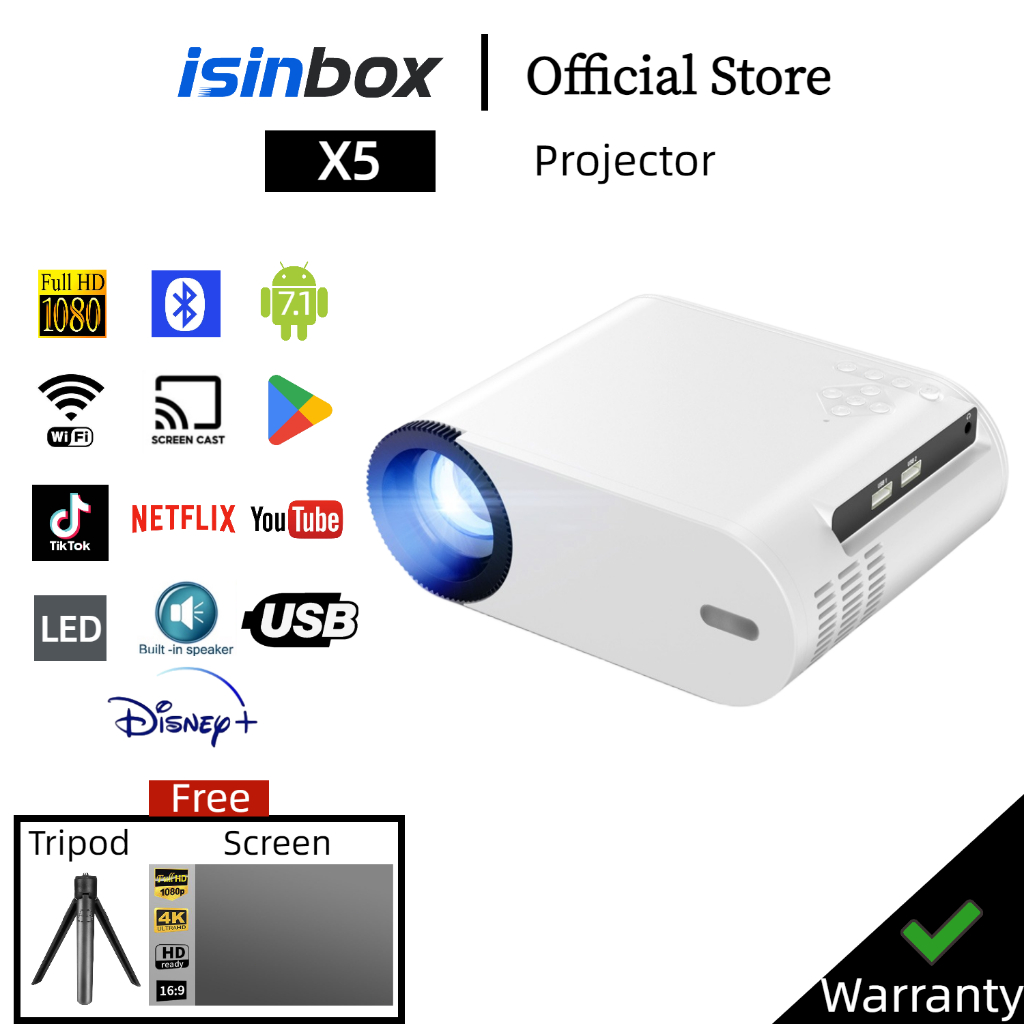isinbox X5 Android Projector WiFi Bluetooth Smart Projector 1080P HD