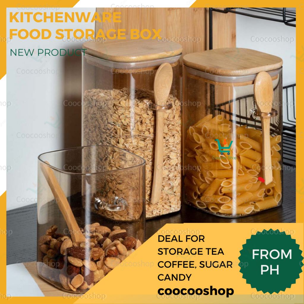 Kitchenware Food Storage Coffee Bean Jar Seal Box Glass With Lid Wooden